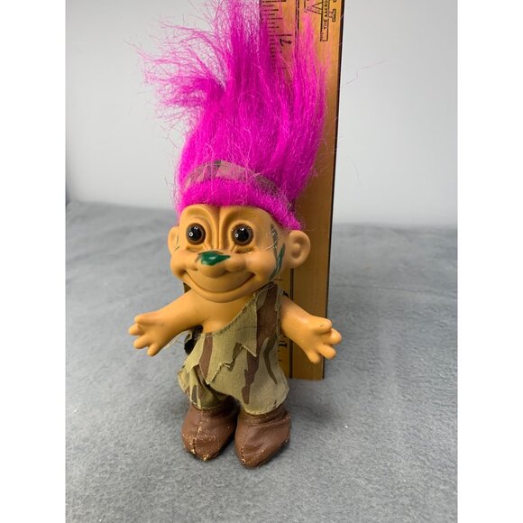 Vintage Russ Troll Doll 1980s Camouflage Outfit Pink Hair Collectible Toy - Picture 5 of 8